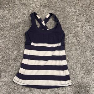lululemon athletica Navy and White Striped Tank Top